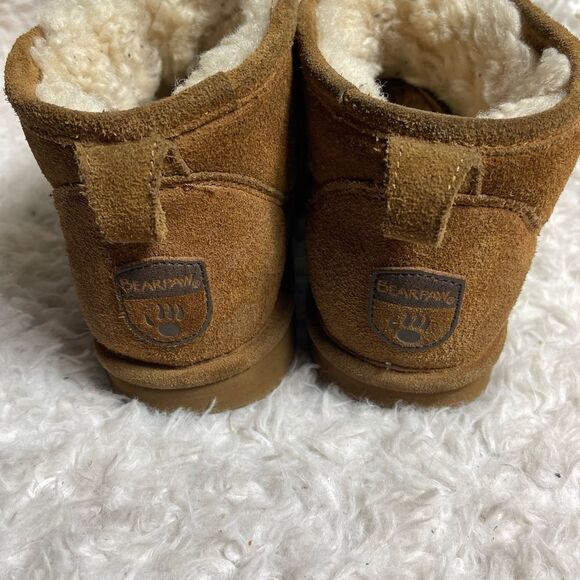 BearPaw Leather suede Tan short Boots with sheepskin and wool lining blend SZ8 - Picture 4 of 12